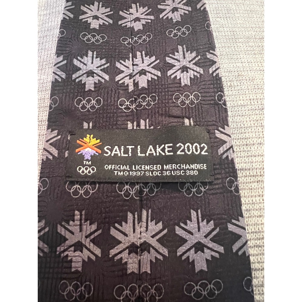 Salt Lake 2002 Winter Olympics Tie Mens Black Snowflake Olympic Rings Official